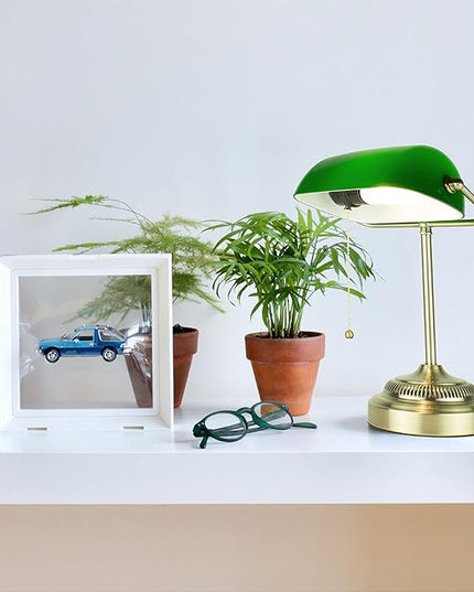 Newhouse Lighting NHDK-MO-GOAZ Morgan Antique Green and Brass Glass and Metal Adjustable Classic Banker Lamp | Compatible with Energy-Efficient LED Bulb - LeafyLoom