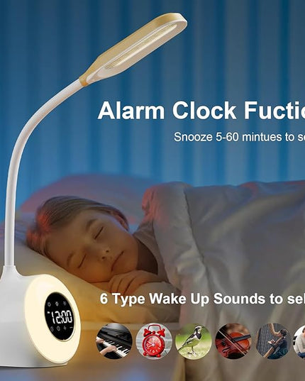 Desk Lamp with Alarm Clock, Sunrise Alarm Clock for Bedrooms,Digital Clock with Colourful Light, Cool Stuff Alarm Clocks for Kids - LeafyLoom