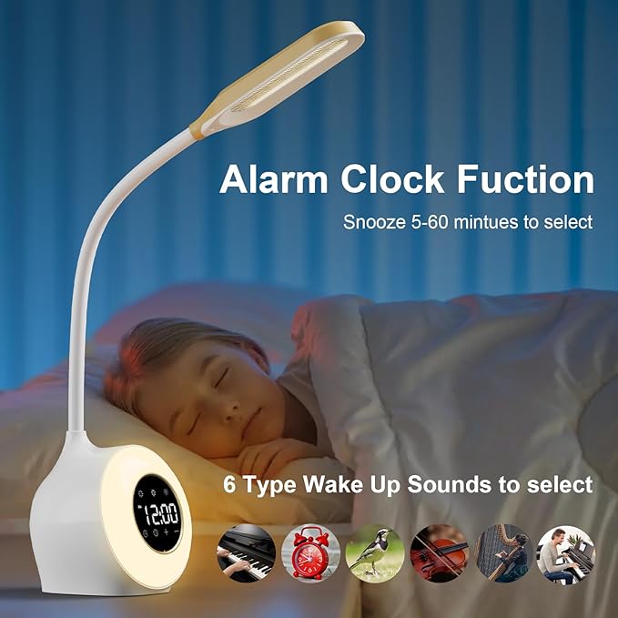 Desk Lamp with Alarm Clock, Sunrise Alarm Clock for Bedrooms,Digital Clock with Colourful Light, Cool Stuff Alarm Clocks for Kids - LeafyLoom