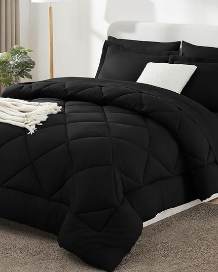 CozyLux Twin Bed in a Bag Comforter Sets with Comforter and Sheets 5 Pieces for Girls and Boys Black All Season Bedding Sets with Comforter, Pillow Sham, Flat Sheet, Fitted Sheet and Pillowcase - LeafyLoom