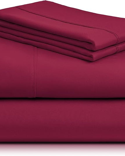 LuxClub 4 PC Sheet Bed Sheets Deep Pockets 18" Eco Friendly Wrinkle Free-Kids-Fitted Sheets Machine Washable Hotel Bedding Silky Soft - Burgundy Twin - LeafyLoom