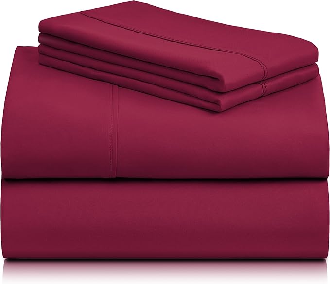 LuxClub 4 PC Sheet Bed Sheets Deep Pockets 18" Eco Friendly Wrinkle Free-Kids-Fitted Sheets Machine Washable Hotel Bedding Silky Soft - Burgundy Twin - LeafyLoom