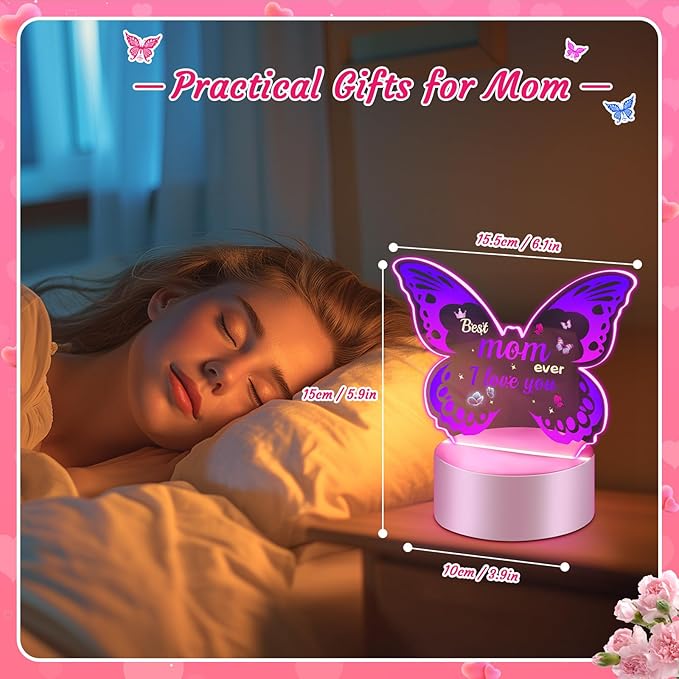 Linkax Mom Birthday Gifts, Butterfly Gifts for Mom from Daughter Son, Mom Gifts Room Decorative Ideas Night Light, Thanksgiving Mothers Day Christmas Birthday Gifts for Mom, Best Mom Ever Gifts - LeafyLoom