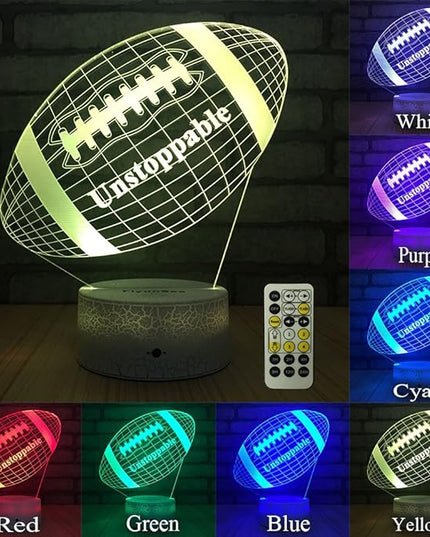 Football lamp, Rugby Ball Bedside Lamp 7 Colors Change + Remote Control with Timer Kids Night Light Optical Illusion Lamps for Kids Lamp As a Gift Ideas for Boys or Kids - LeafyLoom