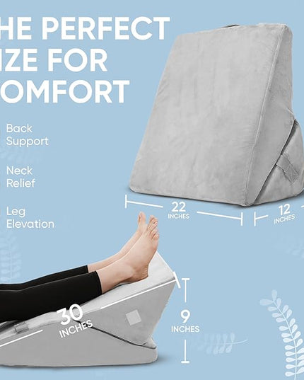 Adjustable Bed Wedge Pillow for Sleeping - 7 in 1 Incline Folding Memory Foam Cushion - Body Positioner System for Legs or Back | Support Pillow Helps Acid Reflux, Anti Snoring, Heartburn, GERD - LeafyLoom