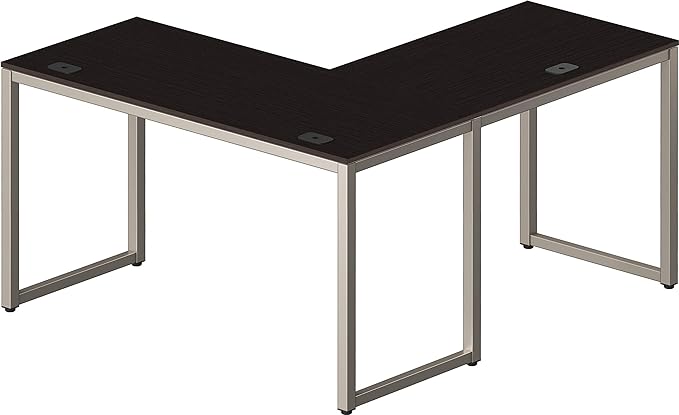 SHW Home Office 55"x60" Large L Shaped Corner Desk, 24" Deep, Espresso - LeafyLoom