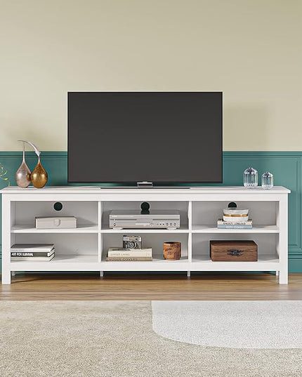Panana TV Stand with 6 Cubby for 75 inch TV, Television Stands Entertainment Center Media Stand TV Table for Living Room, Bedroom (White 70 inch) - LeafyLoom