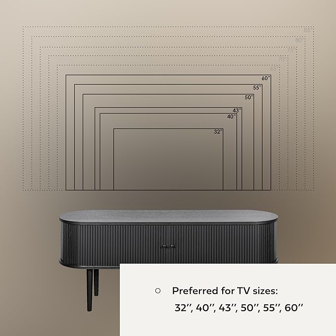 55’’ Black TV Stand with Storage and Shelves designed to fit 32’’ - 60’’ TVs. Black Wood Entertainment Center for Living Room and Bedroom, Media Console and Modern TV Console Table (Black Oak) - LeafyLoom