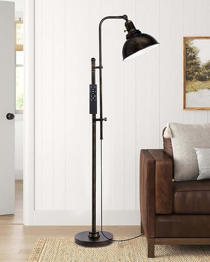 PARTPHONER Industrial Floor Lamp Adjustable, Rustic Farmhouse Reading Lamp in Aged Black Finish, Modern Standing Lamp with Remote Control Metal Shade for Living Room Bedroom Study Room Office Hotel - LeafyLoom