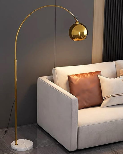 LightInTheBox Gold Modern Arc Floor Lamp, 70.9in Arc Floor Lamp with Inner Gold Metal Shade and White Marble Base, Arc Lamps Floor Standing with 5W Bulb, Over Couch Lamp for Living Room, Bedroom - LeafyLoom