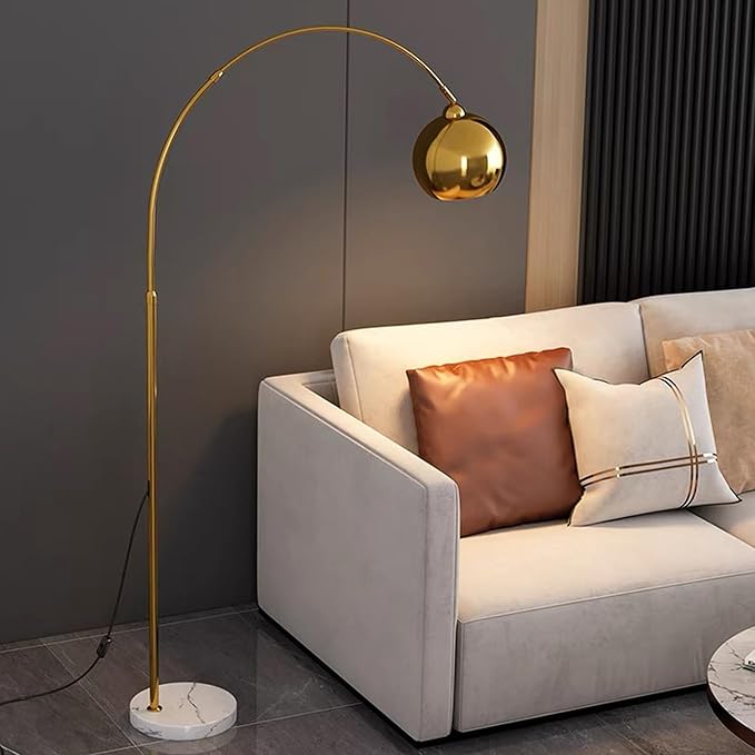 LightInTheBox Gold Modern Arc Floor Lamp, 70.9in Arc Floor Lamp with Inner Gold Metal Shade and White Marble Base, Arc Lamps Floor Standing with 5W Bulb, Over Couch Lamp for Living Room, Bedroom - LeafyLoom