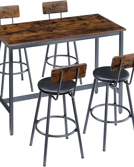 NicBex Dining Room Table Set for 4 Breakfast Nook Table Set Pub High Dining Table 5 Piece Set with 4 Pu Leather Bar Chairs for Kitchen Dining Room, Industrial Style, Rustic Brown - LeafyLoom