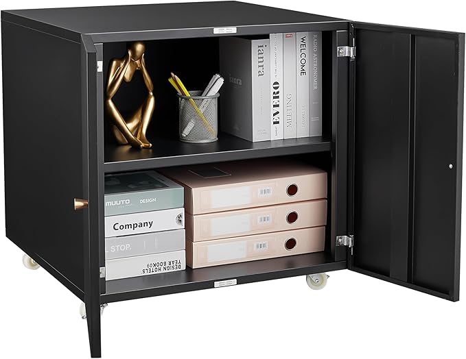 23.62" Metal Office Copier 2 Door and 360 ° Universal Wheel,Mobile Lateral Filing Cabinets w/Aluminum Alloy Handle,Rolling Printer Stand for Legal/Letter/A4,Black - LeafyLoom