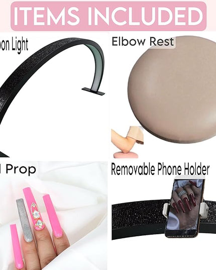 Half Moon Light for Nail Desk-4pcs Set-Half Moon Light-Half Moon Light for Esthetician-Half Moon Lamp for Nails-Nail Lamp for Desk-Nail Desk Light-BONUS Phone Holder,Nail Prop & Elbow Rest - LeafyLoom