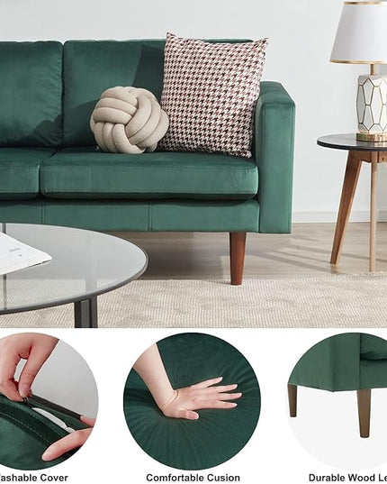 Dreamsir 65'' Velvet Sofa Couch, Mid-Century Modern Sofa Loveseat with Solid Wooden Frame & Padded Cushions, 2-Seater Love Seat for Living Room, Apartment, Lounge Room (Vintage Green) - LeafyLoom