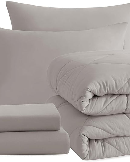 NTBAY Twin Comforter Set with Sheets, 5 Pieces Soft and Breathable Twin Bedding Set, Twin Bed in a Bag, Down Alternative Comforter Set Solid Color All Season, Kids Bedding Set, Smoke Grey - LeafyLoom