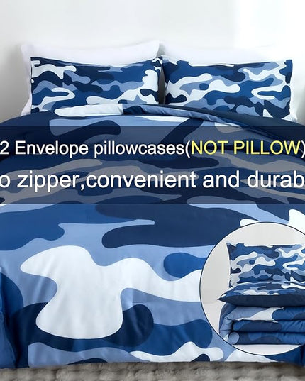 Meeting Story Camouflage Bedding Set, Colorful Pattern Style Comforter Set, 3 PCS One Comforter Two Pillowcases Two Sheets in One Bag, All Season Bedspread for Teens Adults (Navy,Twin - LeafyLoom