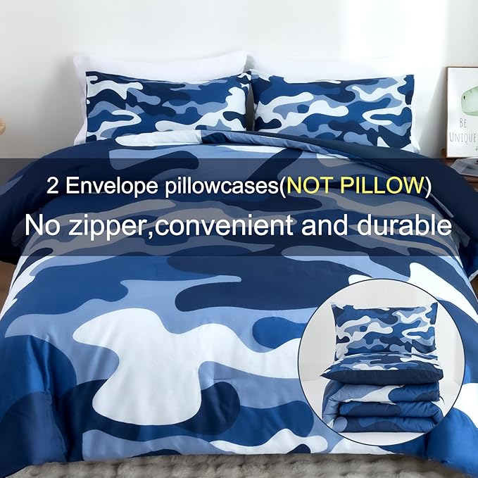 Meeting Story Camouflage Bedding Set, Colorful Pattern Style Comforter Set, 3 PCS One Comforter Two Pillowcases Two Sheets in One Bag, All Season Bedspread for Teens Adults (Navy,Twin - LeafyLoom