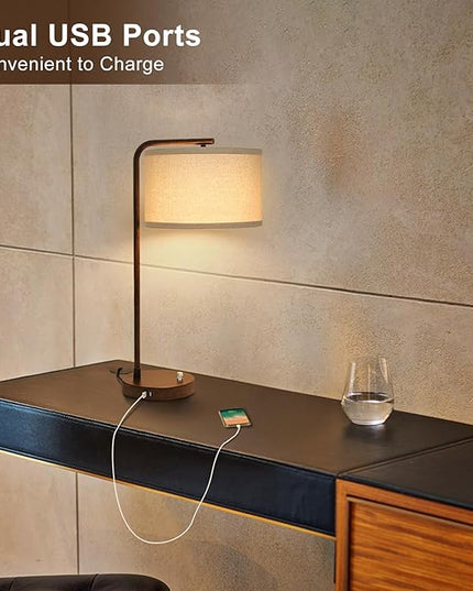 Vintage Table Lamp, Fully Dimmable Table Lamp with Dual USB Charging Ports, Farmhouse Bedside Lamp Nightstand Light, Tall Reading Desk Lamp for Living Room, Bedroom, Office, 9W LED Bulb Included - LeafyLoom