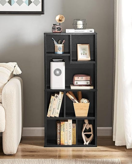 VECELO 42 Inch High Bookcase, 4-Tier Modern Storage Cabinet with Height Difference Shelves for Standard Textbooks, Floor Standing, 7 Cubes, Horizontal Available, Easy Assembly, Vintage Black - LeafyLoom