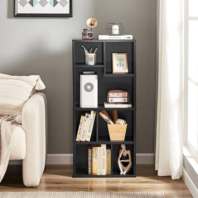 VECELO 42 Inch High Bookcase, 4-Tier Modern Storage Cabinet with Height Difference Shelves for Standard Textbooks, Floor Standing, 7 Cubes, Horizontal Available, Easy Assembly, Vintage Black - LeafyLoom