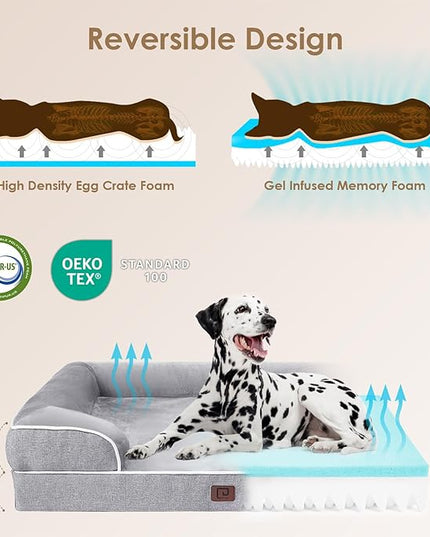 EHEYCIGA Orthopedic Dog Beds Large Sized Dog, Waterproof Memory Foam Pet Bed with Sides, Non-Slip Bottom Large Pet Bed with Washable Removable Cover, Grey EHEYCIGA