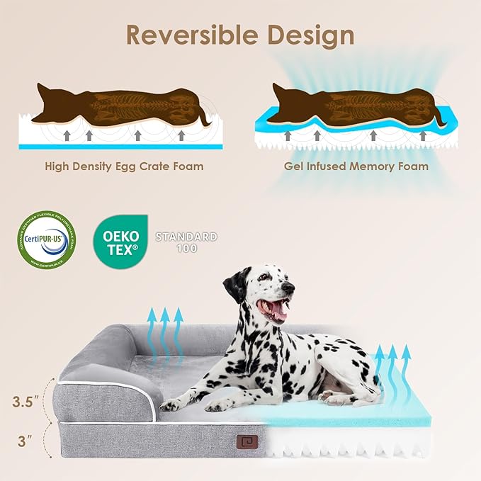 EHEYCIGA Orthopedic Dog Beds Large Sized Dog, Waterproof Memory Foam Pet Bed with Sides, Non-Slip Bottom Large Pet Bed with Washable Removable Cover, Grey EHEYCIGA