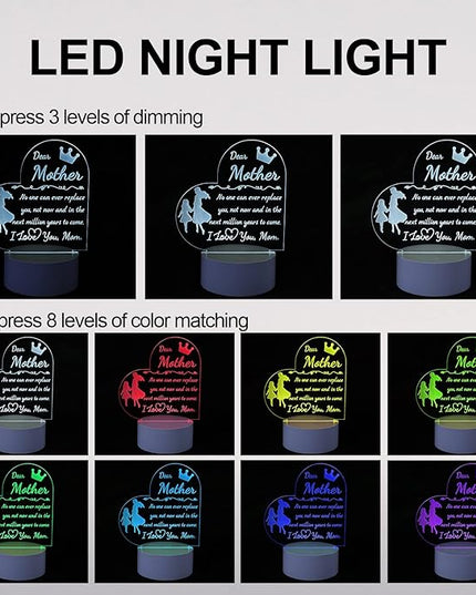 Mom Gift from Daughter Son, Unique Birthday Thanksgiving Christmas Gifts for Mom, Personalized Engraved Acrylic Night Light Mom Gift, Mothers Day Gift Ideas - LeafyLoom