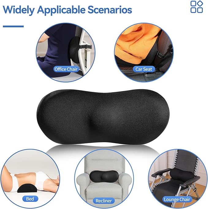 Lumbar Support Pillow – Memory Foam Lumbar Pillow for Lower Back Support, Back Cushion with Strap for Pain Relief, Perfect Lumbar Support Pillow for Office Chair, Car Seat, Bed, Recliner - LeafyLoom
