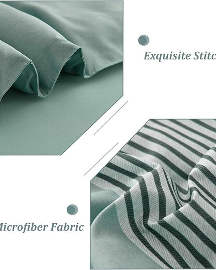 WONGS BEDDING Comforter Set King, Reversible Dusty Blue Striped Patchwork Down Alternative Comforter for King Bed, 3 Pieces (1 Comforter+2 Pillowcases), Soft Microfiber Bedding Set 104"×90" - LeafyLoom