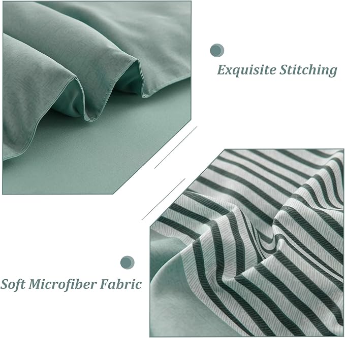 WONGS BEDDING Comforter Set Queen, Reversible Dusty Blue Striped Patchwork Down Alternative Comforter for Queen Bed, 3 Pieces (1 Comforter+2 Pillowcases), Soft Microfiber Bedding Set 90"×90" - LeafyLoom