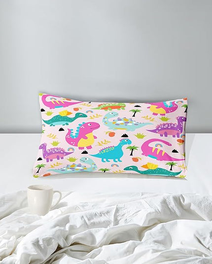 Dinosaur Twin Bedding Set, Cartoon Dinosaur Comforter Set Twin Girl Bedding Set for Girls Room Soft Breathable Dino Quilt Kids Bedding Set for All Season, 1 Comforter 1 Pillowcase - LeafyLoom
