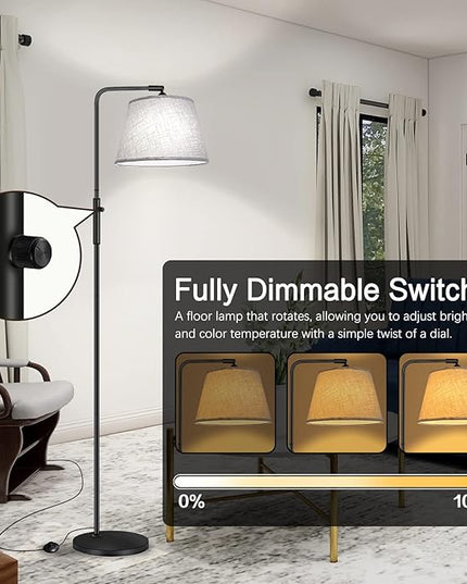 Floor Lamp with 3 Color Temperatures for Living Room Bedroom Office, Arc Modern Standing Lamp Tall Bright Corner Floor Lamp with Shade, Stepless Adjustable 3000K-6500K Colors, 9W LED Bulb - LeafyLoom