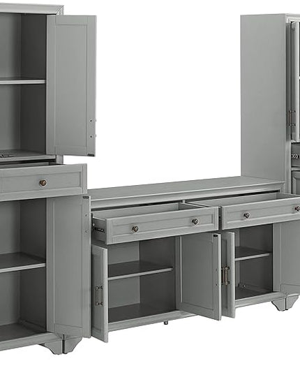 Crosley Furniture Tara 3-Piece Sideboard and Pantry Set, Distressed Gray - LeafyLoom