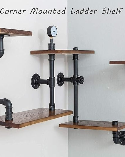 Industrial Rustic Modern Wood Ladder Pipe Wall Mounted Floating Shelves - Set of 3 Bookshelf,DIY Storage Shelving,Hung Bracket,Bookcase (Set of 3 Ladder Shelves) - LeafyLoom