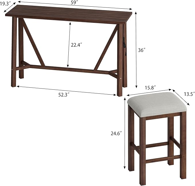 NicBex Dining Table Set for 4 Table and Chairs Modern 5-Piece Dining Table Set Bar Kitchen Table Set with Upholstered Stools for Small Space, Breakfast Nook, Easy Assemble, Walnut - LeafyLoom