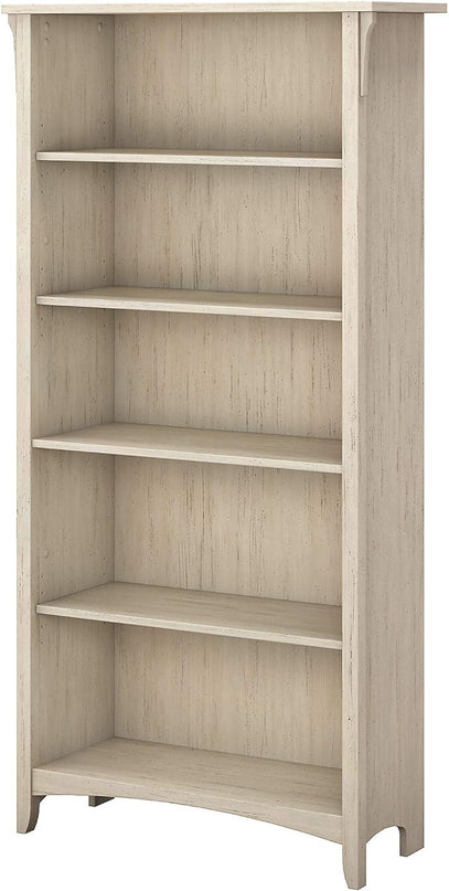 Bush Furniture Salinas Tall 5 Shelf Bookcase in Antique White - LeafyLoom