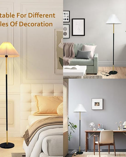 Floor Lamp,9W LED Edison Bulbs Included Nordic Design Standing Lamp with Foot Switch with Pleated Shade, 66‘‘Tall Floor Lamp Reading for Living Room Bedroom Office Classroom Dorm Room - LeafyLoom