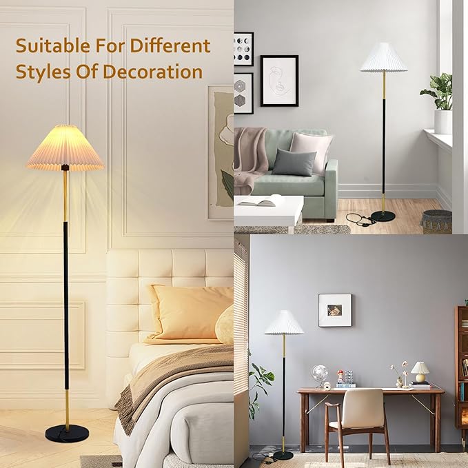 Floor Lamp,9W LED Edison Bulbs Included Nordic Design Standing Lamp with Foot Switch with Pleated Shade, 66‘‘Tall Floor Lamp Reading for Living Room Bedroom Office Classroom Dorm Room - LeafyLoom