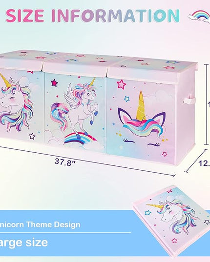 WERNNSAI Unicorn Toy Box Chest – Large Toy Chest Organizer with Flip-Top Lid Collapsible Sturdy Storage Bin with Handles 38 x 13 x 16 Inch for Kids Girls Pink Closet Nursery Living Room Bedroom - LeafyLoom