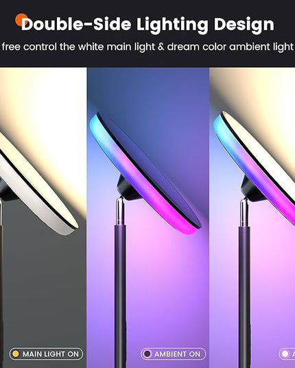 UFO Torchiere Floor Lamps,42W 3700LM Bright Torchiere Sky Modern LED Lamps,Tall Standing Pole Light with Remote,5 Color Dimmable,85% Energy Saving,Memory & Timer,for Living Room,Bedroom(Black) - LeafyLoom
