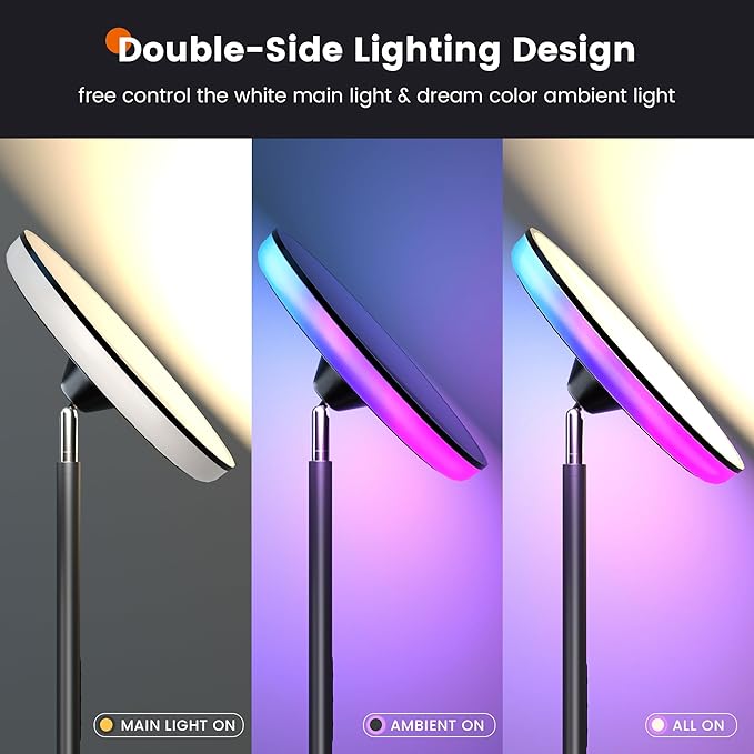 UFO Torchiere Floor Lamps,42W 3700LM Bright Torchiere Sky Modern LED Lamps,Tall Standing Pole Light with Remote,5 Color Dimmable,85% Energy Saving,Memory & Timer,for Living Room,Bedroom(Black) - LeafyLoom