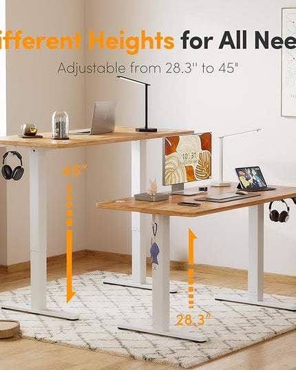 Cubiker 55 x 24 Inch Standing Desk, Stand up Height Adjustable Home Office Electric Table, Sit Stand Desk with Splice Board, White Frame & Light Rustic Brown Desktop - LeafyLoom