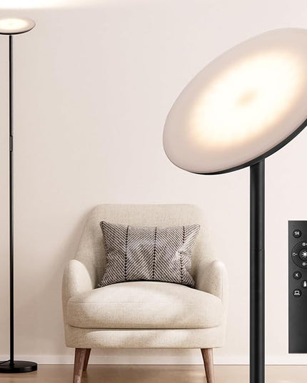 Modern LED Floor Lamp - Remote & Touch Control, 40W/2400LM Sky Torchiere Standing Lamp, Fully Dimmable, 3 Color Temperatures, Ideal for Living Room & Bedroom, Easy to Assemble - LeafyLoom
