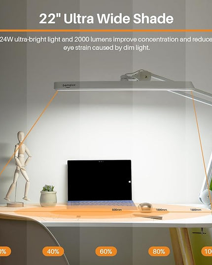 LED Architect Desk Lamp with Clamp, Metal Swing Arm 2000 Lumens Dimming Office Table Lamp for Task Work Drafting Reading Desktop, 117PCS Bright LEDs, 24W Workbench Lamp(White) - LeafyLoom