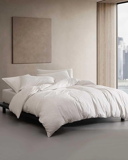 Calvin Klein - King Comforter Set, Luxuriously Soft Home Decor, Modern Cotton Melange Jersey Bedding (Ivory Grey Heather, King) - LeafyLoom