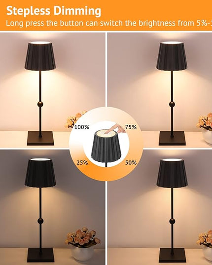 GGOYING Cordless Table Lamp,5200mAh Battery Operated Rechargeable LED Desk Lamp 3 Color Stepless Dimming, Minimalist Portable Night Light(Black) - LeafyLoom