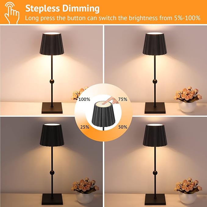 GGOYING Cordless Table Lamp,5200mAh Battery Operated Rechargeable LED Desk Lamp 3 Color Stepless Dimming, Minimalist Portable Night Light(Black) - LeafyLoom