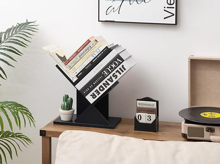 Labcosi 2 Tier Tree Bookshelf, Small Bookshelf for Storing Books/CDs, Wood Book Organizer Shelves for Home Office, Bedroom, Living Room, Black - LeafyLoom