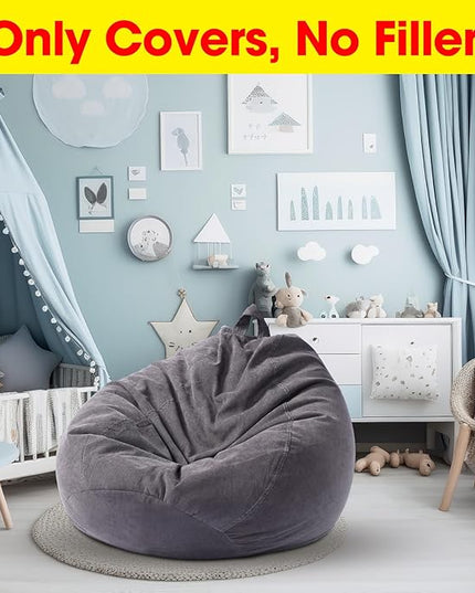 2 Pcs Bean Bag Cover Stuffed Animal Storage Bean Bag Chair Cover Soft Corduroy Stuffed Animal Bean Bag Storage for Kids Adults Indoor Bedroom Organizing Plush Toys(Dark Grey, 150L) - LeafyLoom